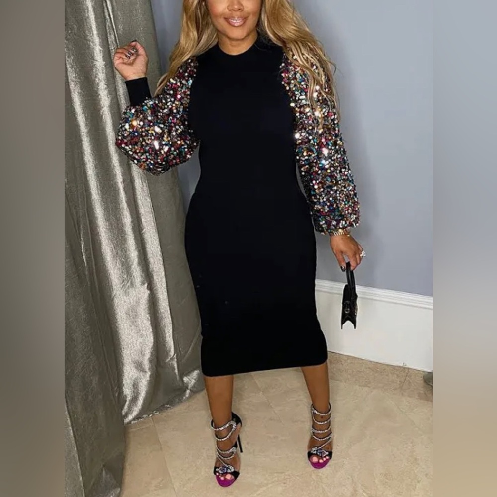 Sequin Sleeve Midi Dress